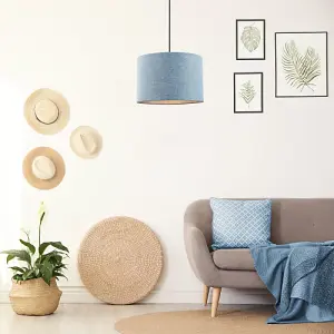 Contemporary and Sleek Blue Nova Plain Linen Fabric Drum Lamp Shade 60w Maximum