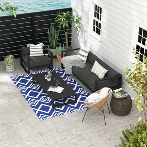 Outsunny Reversible Waterproof Outdoor Rug W/ Carry Bag, 182 x 274cm, Blue