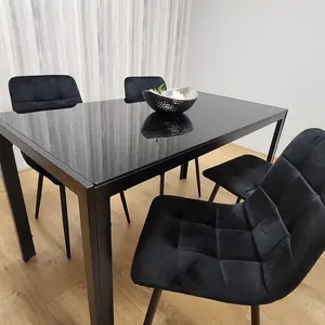 Black Kitchen Dining Table And 4 Black Tufted Velvet Chairs Set Of 4 Dining Room Furniture