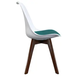 Soho White & Teal Plastic Dining Chair with Squared Dark Wood Legs