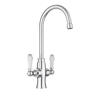 JASSFERRY Kitchen Mixer Tap Elegant White Ceramic Dual Lever Monobloc Sink Faucet Chrome