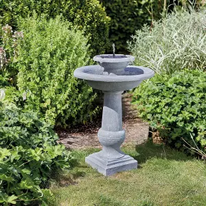 Chatsworth Solar Powered Bird Bath Fountain - Stone Effect Resin Outdoor Garden Cascading Water Feature - H78 x W53 x D53cm