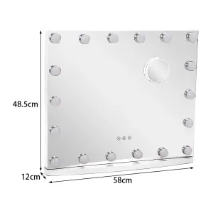 Hollywood Rectangle Metal Makeup Mirror with 18 LED Bulbs Touch Control Dimmable 58 x 48.5 cm