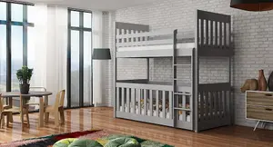 Modern Grey Cris Bunk Bed with Cot & Bonnell Mattresses - Stylish & Safe (H1710mm W1980mm D980mm)