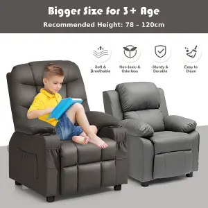 COSTWAY Kids Single Sofa Chair PU Leather Children Armchair Recliner with Cup Holders