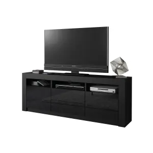 Modern TV Unit 160cm Black with High Gloss Doors - Creative Furniture