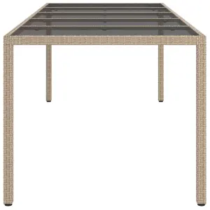 Berkfield Garden Table Beige 250x100x75 cm Tempered Glass and Poly Rattan