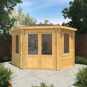 Waltons Wooden 3m x 3m Corner Log Cabin Summerhouse Garden Room - 44mm Double Glazed