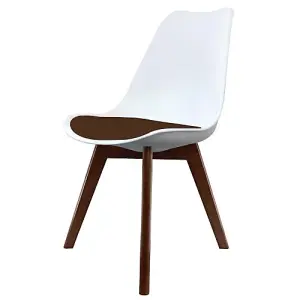 Soho White & Chocolate Plastic Dining Chair with Squared Dark Wood Legs