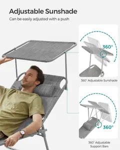 SONGMICS Sun Lounger, Folding , Large Reclining Sun Chair, 71 x 200 x 38 cm, Max. Load 150 kg, with Sunshade Headrest