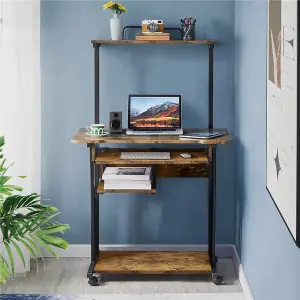 Yaheetech Rustic Brown 3 Tiers Computer Desk with Printer Shelf