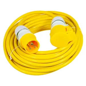 SPARES2GO 110V Extension Lead 14m 16A 2.5mm Heavy Duty Outdoor Construction Site Generator Cable (Yellow)