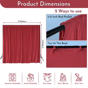 Red Velvet Backdrop Curtain Wrinkle-Free Polyester Fabric Background with Drapes, 3x3 Metres