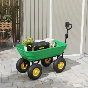 Outsunny 125L Garden Cart Trolley Dump Wheelbarrow Trailer Truck 4 Wheels Green