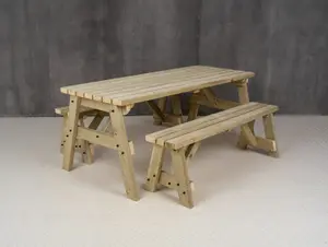 Victoria Space Saving Picnic Table Benches Set (7ft, Natural finish)