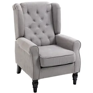 HOMCOM Accent Armchair Home Furniture Retro Tufted Club Wood Fabric Grey