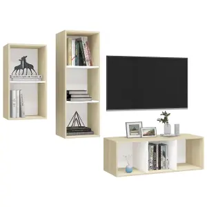 Berkfield 3 Piece TV Cabinet Set White and Sonoma Oak Engineered Wood