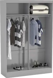 Lynx - 2 Door Sliding Wardrobe With Mirror - Grey - Mirror/Wooden - Happy Beds