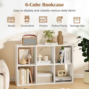 COSTWAY 6-Cube Bookshelf Modern Cubby Bookcase with Back Guardrail