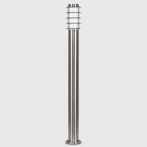 ValueLights Wharf Modern Outdoor Stainless Steel 1 Metre Tall Bollard Lantern Light Post - Includes 4w LED Candle Bulb 3000K