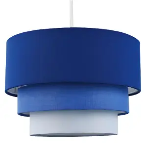 Contemporary Round Triple Tier Midnight Blue Cotton Fabric Pendant Light Shade