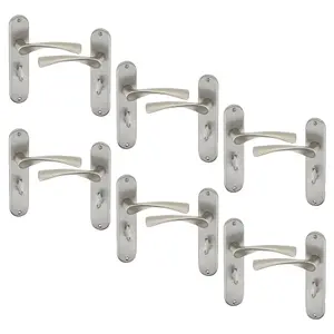 URBNLIVING 184mm Length 12 Pcs Lyon Metal & Satin Nickel Lever Latch Door Bathroom Handles Set