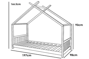 Kids Canopy House Bed Frame Solid Pine - Single 3ft