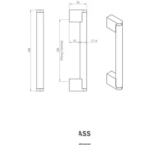 Round Bar Pull Handle 168 x 14mm 128mm Fixing Centres Satin Nickel & Steel