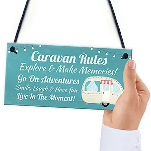 Red Ocean Caravan Rules Sign Hanging Door Plaque Caravan Sign Holiday Gift For Him Her Men Women