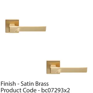 2 PACK - Premium Contoured Door Handle Set - Satin Brass Sleek Lever on Square Rose