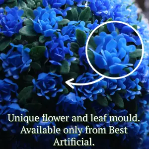 Pair of Best Artificial  28cm Blue Rose Hanging Basket Flower Topiary Ball - Suitable for Outdoor Use - Weather & Fade Resistant