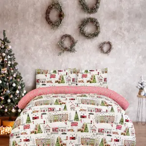 Smart Living Luxury Super Soft Reversible Christmas Town House Duvet Cover with Pillowcase