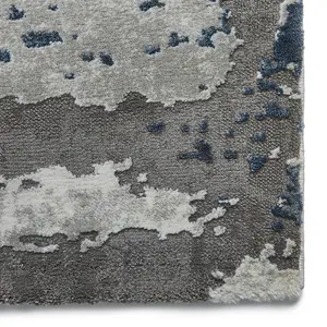 Grey Navy Abstract Modern Easy to Clean Rug For DiningRoom Bedroom and Living Room -120cm X 170cm