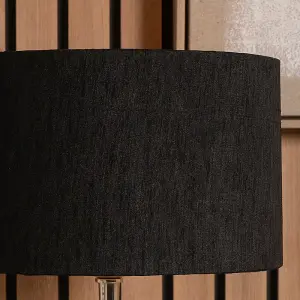 45cm Black Slubbed Faux Silk Gold Lined Cylinder Lampshade Table Floor Lamp Shade