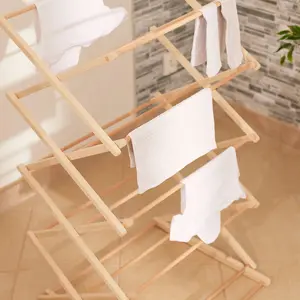 Foldable Wooden Clothes Airer - Indoor Laundry Drying Racks, Portable & Adjustable Folding Clothes Horse, Natural Wood Dryer Rack.