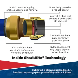 Sealey SharkBite Reducing Coupling 22mm to 15mm Stem Air Supply System SBA2215