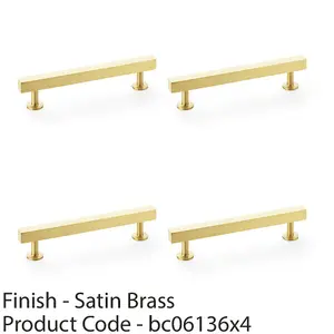 4 PACK - Straight Square Bar Pull Handle - Satin Brass 128mm Centres SOLID BRASS Drawer