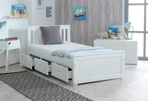 Mission Solid Wooden Storage Bed Frame 3ft Single - White