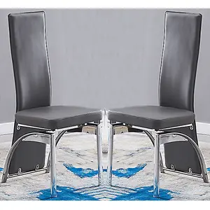 Romeo Grey Faux Leather Dining Chairs With Chrome Legs In Pair