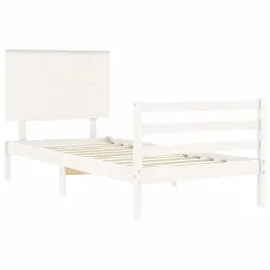 Berkfield Bed Frame with Headboard White Single Solid Wood