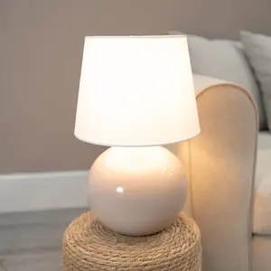 ValueLights Bosco Stone Natural Ceramic Table Lamp with White Tapered Shade - LED Bulb Included