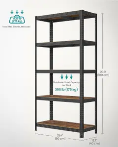 SONGMICS 5 Tier Shelving Unit, Industrial, Adjustable Shelves, High Load Capacity, Rustic Brown and Black