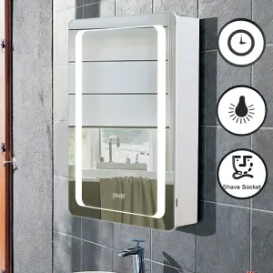 Smart Rectangle Wall-mounted LED Mirror Cabinet with 2 Shelves and 1 Door Organiser Unit