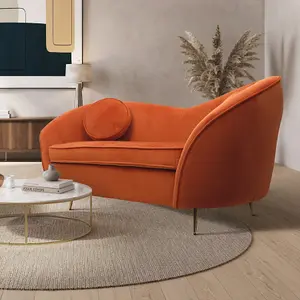 2 Seater Loveseat Small Sofa in Velvet Orange