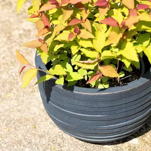 Primrose Ribbed Textured Fibrecotta Round Planter In Charcoal 20cm