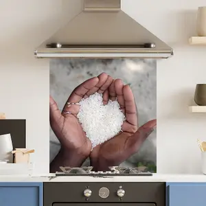 Toughened 6mm Glass Kitchen Splashback 70 x 75cm Rice Heart - Polished Edge Heat Resistant Back Splash for Cookers Hob