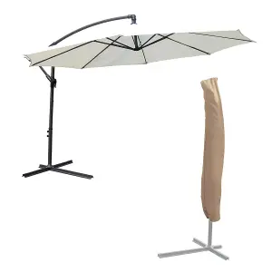 KCT Garden Parasol 3.5M Large Cream with Adjustable Crank with Cover