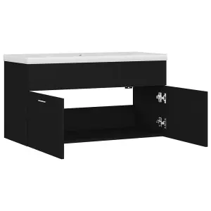 Berkfield Sink Cabinet with Built-in Basin Black Engineered Wood