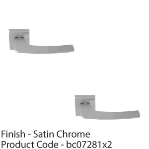 2 PACK - Premium Curved Slim Door Handle Set - Satin Chrome Plain Lever on Square Rose