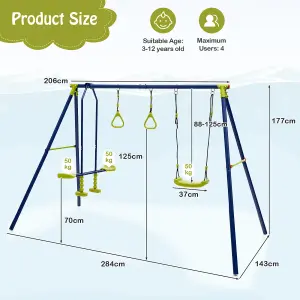 Costway 3-in-1 Kids Swing Set Metal A-Frame Swing Set U-shaped Swing Glider 2 Gym Ring